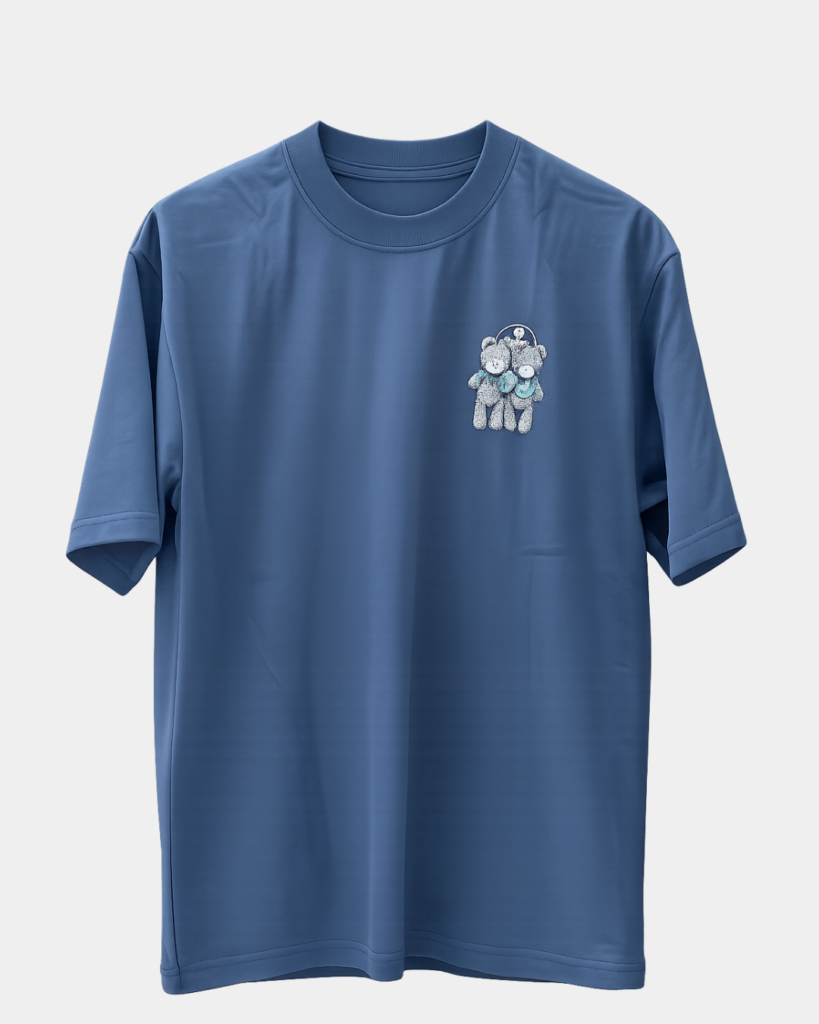 Cute Bear Graphic Oversized T-Shirt Slate Blue
