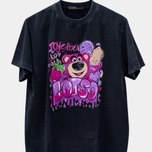 Vintage Washed Lotso Bear Graphic T-Shirt Black