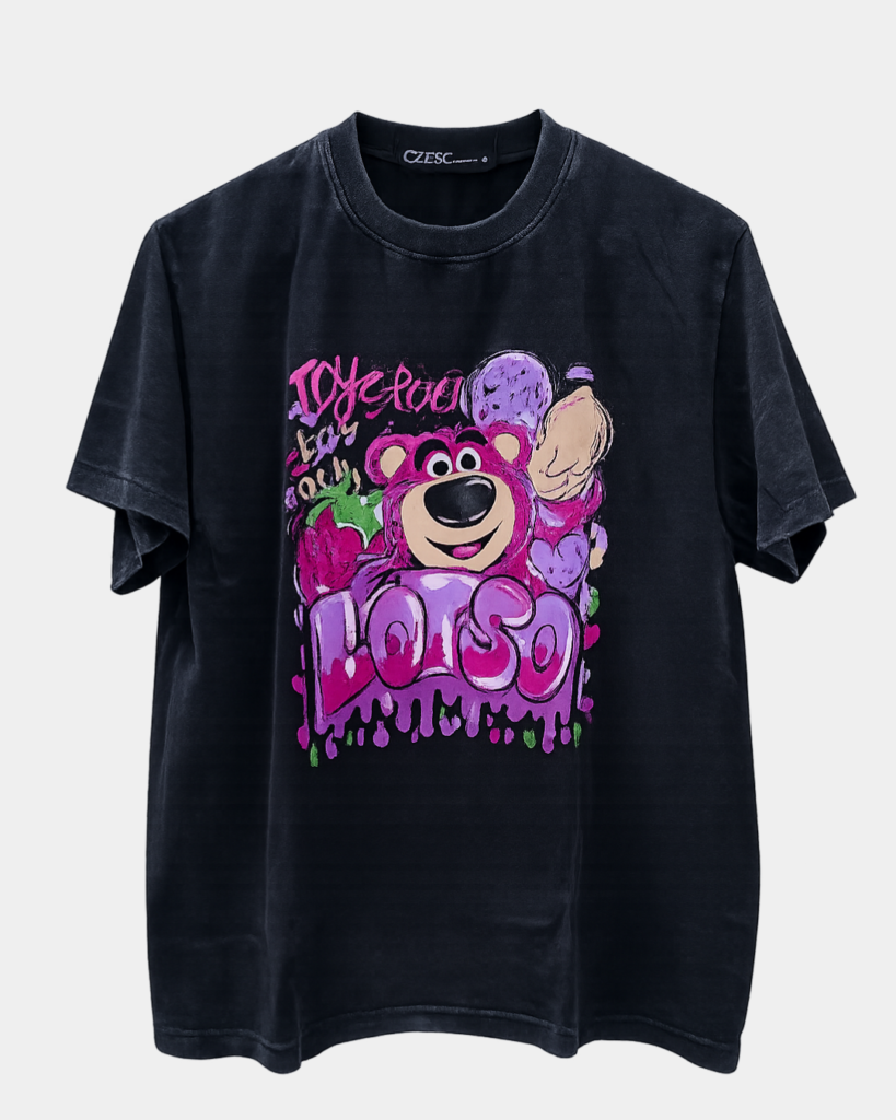 Vintage Washed Lotso Bear Graphic T-Shirt Black
