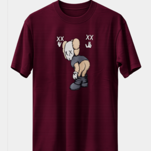 Burgundy Graphic Streetwear TShirt – KAWS Print Tee