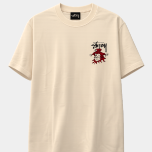 Stüssy Jester Skull Graphic Oversized Cream T-Shirt